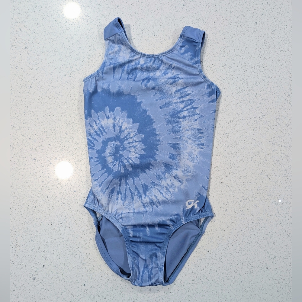 GREAT GK ELITE CL Large gymnastics dance leotard SEQUINS Blue TIEDYE Swirl SOFT